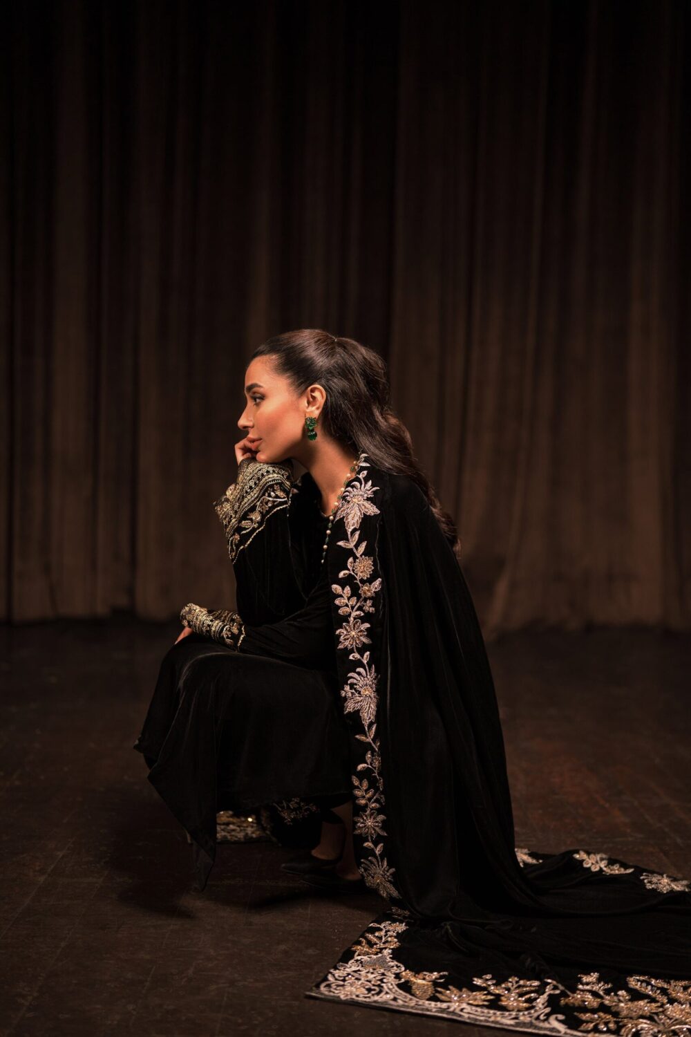 Ornate Black Velvet Shawl (D-14) - Image 2