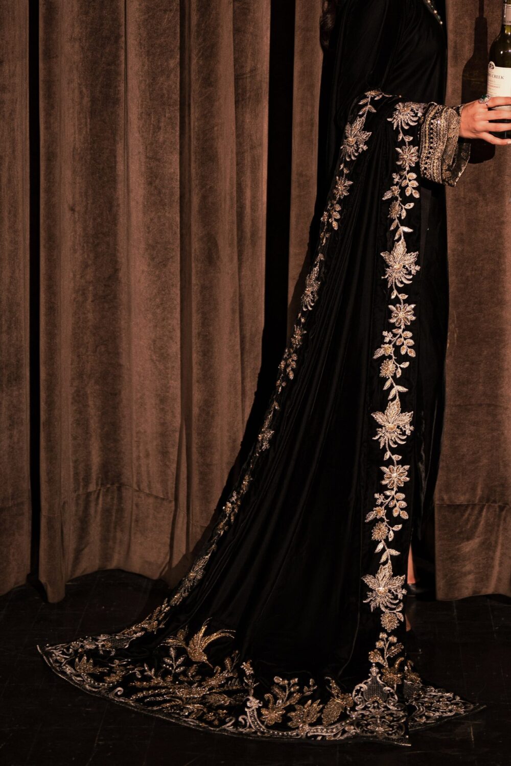 Ornate Black Velvet Shawl (D-14) - Image 4