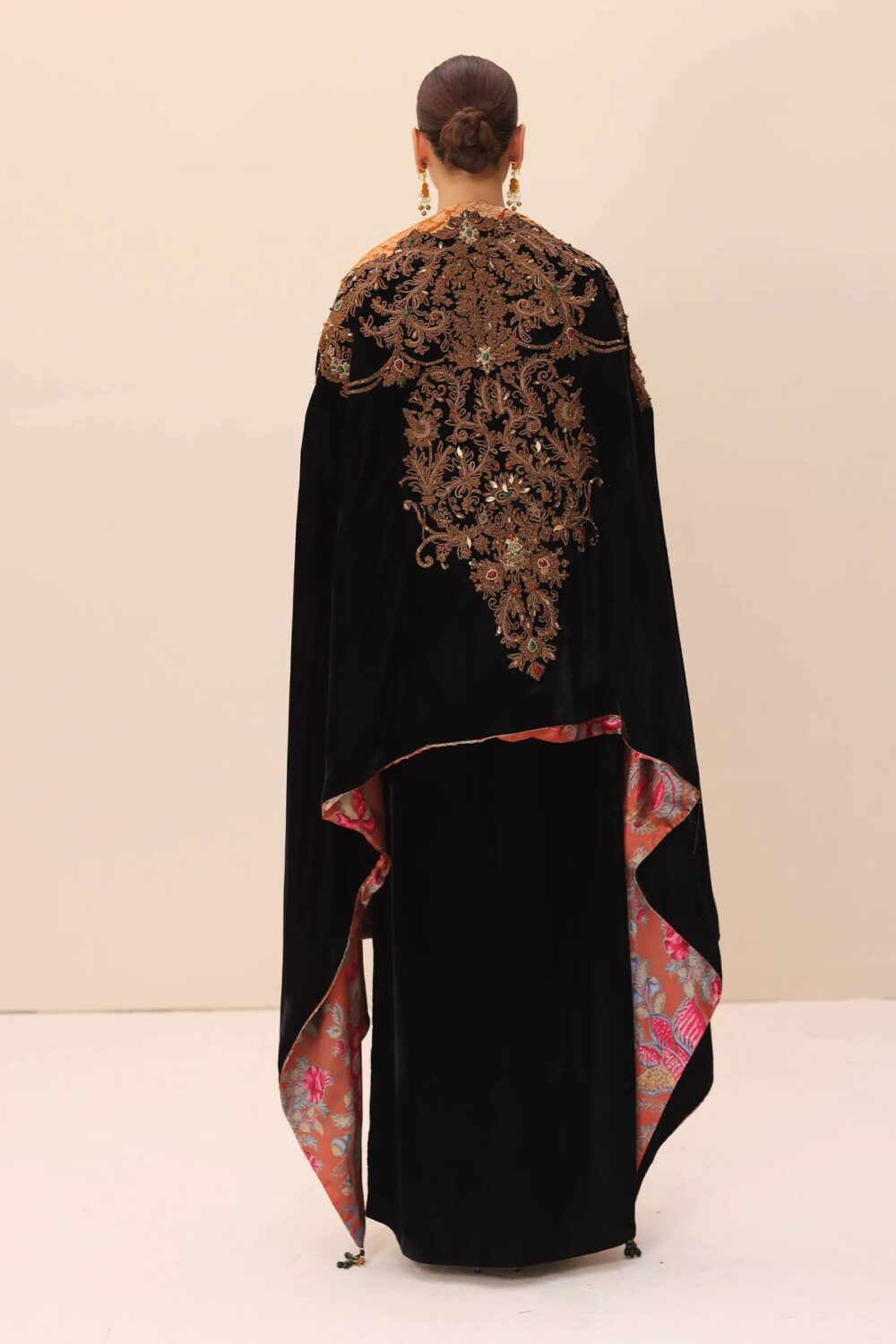 Black Embroidered Pakistani Salwar Kameez with Shawl - Image 5
