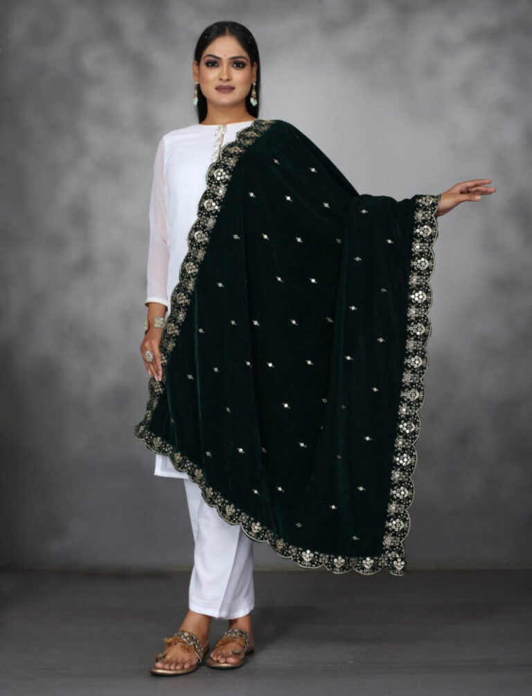 Green embroidered Velvet Shawl