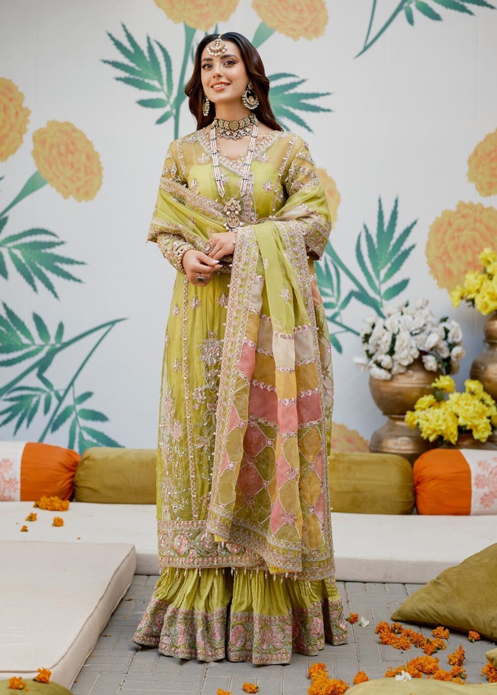 Angrakha Kameez Trouser Dupatta Pakistani Wedding Dress