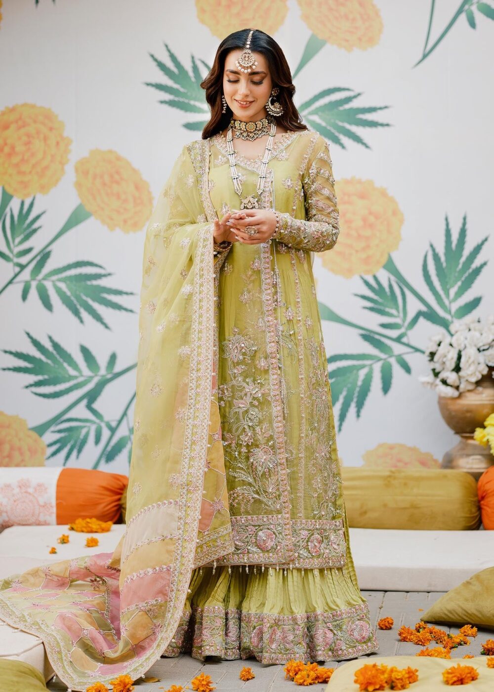 Angrakha Kameez Trouser Dupatta Pakistani Wedding Dress - Image 4