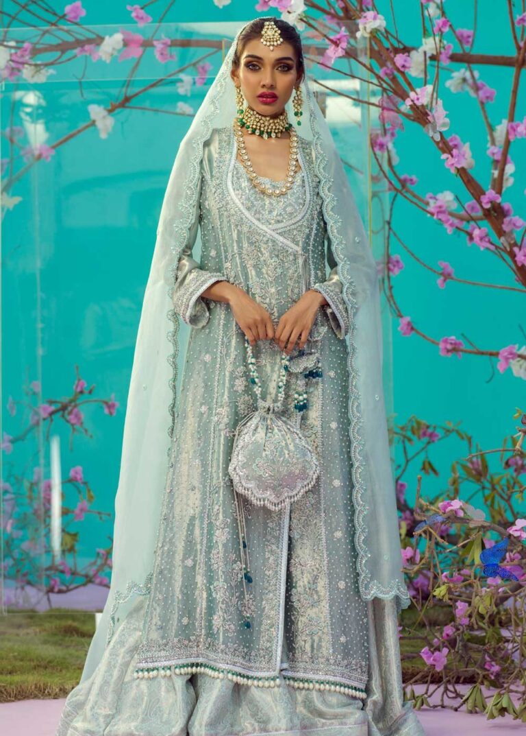Angrakha Style Frock and Blue Lehenga Dress for Bride