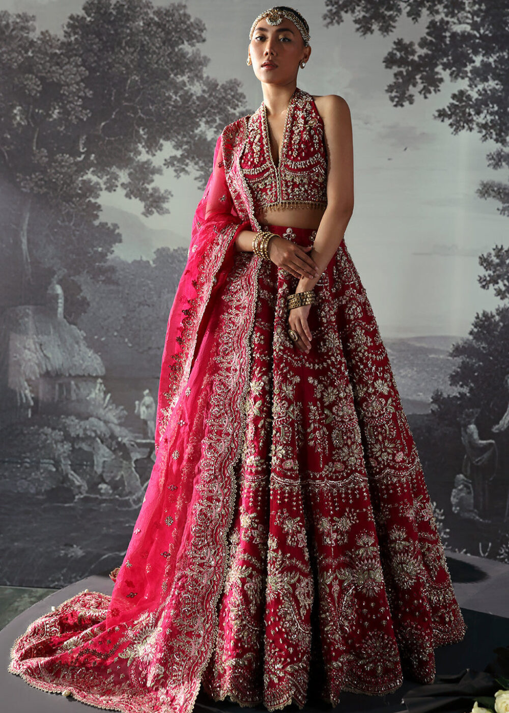 Bridal Dress in Fuchsia Pink Choli and Lehenga Style