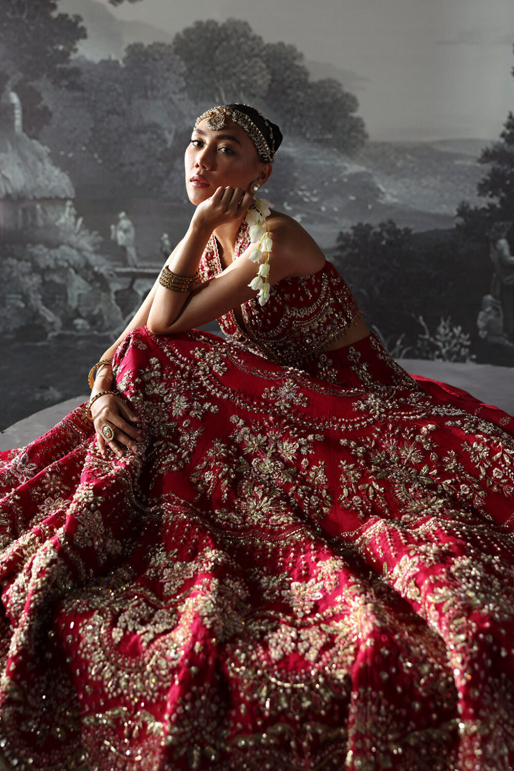Bridal Dress in Fuchsia Pink Choli and Lehenga Style - Image 3
