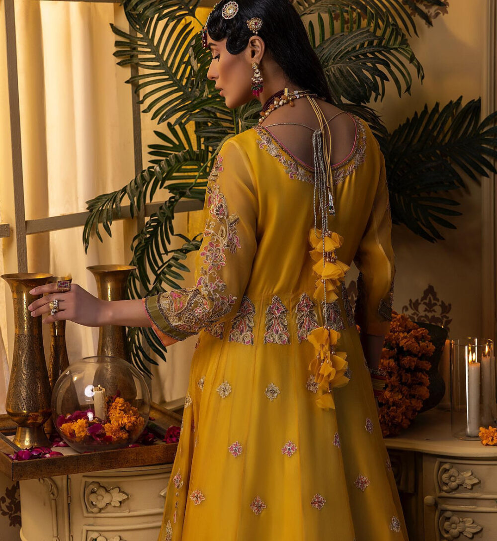 Bridal Lehenga and Pishwas Yellow Mehndi Dress #BS835 - Image 7