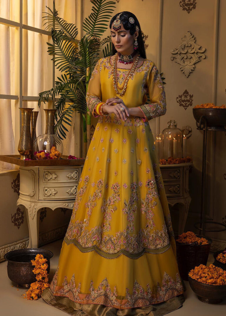 Bridal Lehenga and Pishwas Yellow Mehndi Dress #BS835
