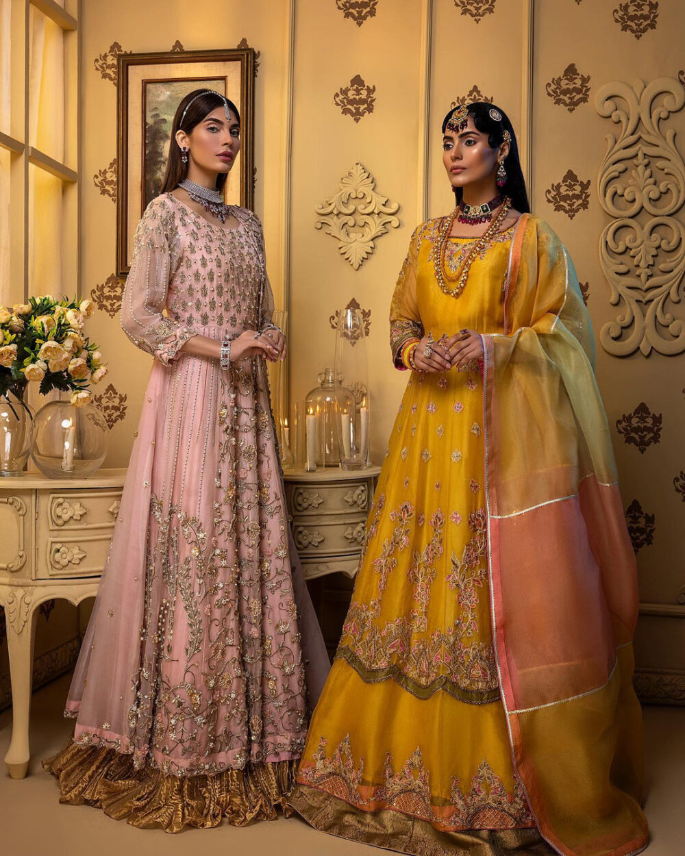 Bridal Lehenga and Pishwas Yellow Mehndi Dress #BS835 - Image 6