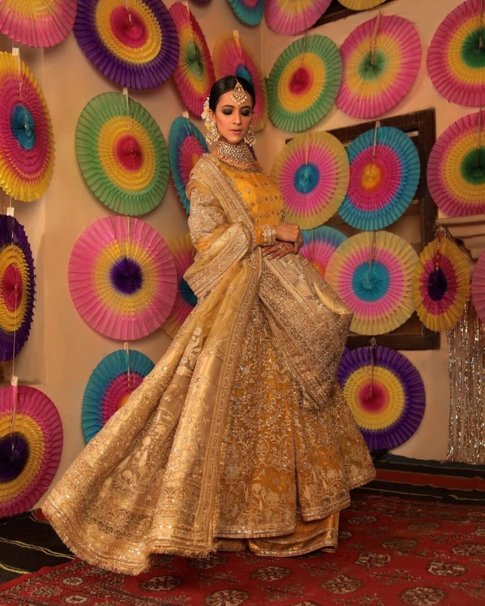 Royal Anarkali Frock Sharara Yellow Mehndi Dress #BS813 - Image 5