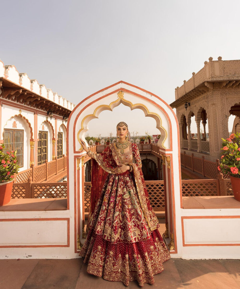 Bridal Wedding Dress in Red Lehenga and Frock Style - Image 5