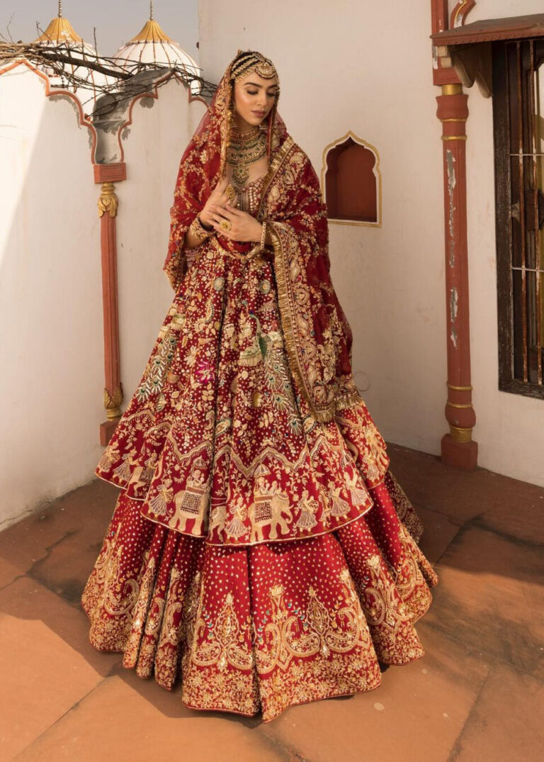 Bridal Wedding Dress in Red Lehenga and Frock Style