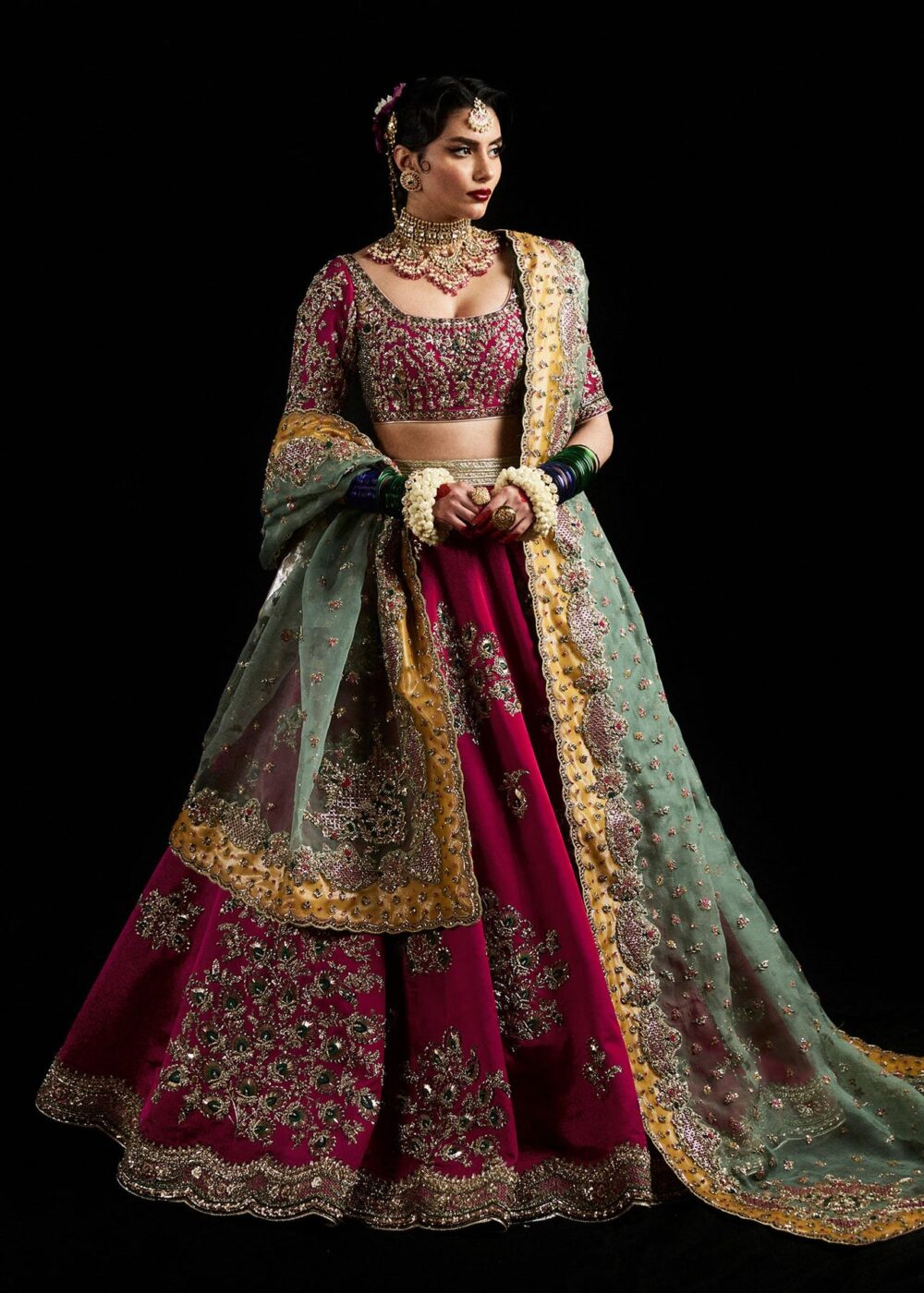 Bridal Wedding Mehndi Dress in Lehenga and Choli Style - Image 2