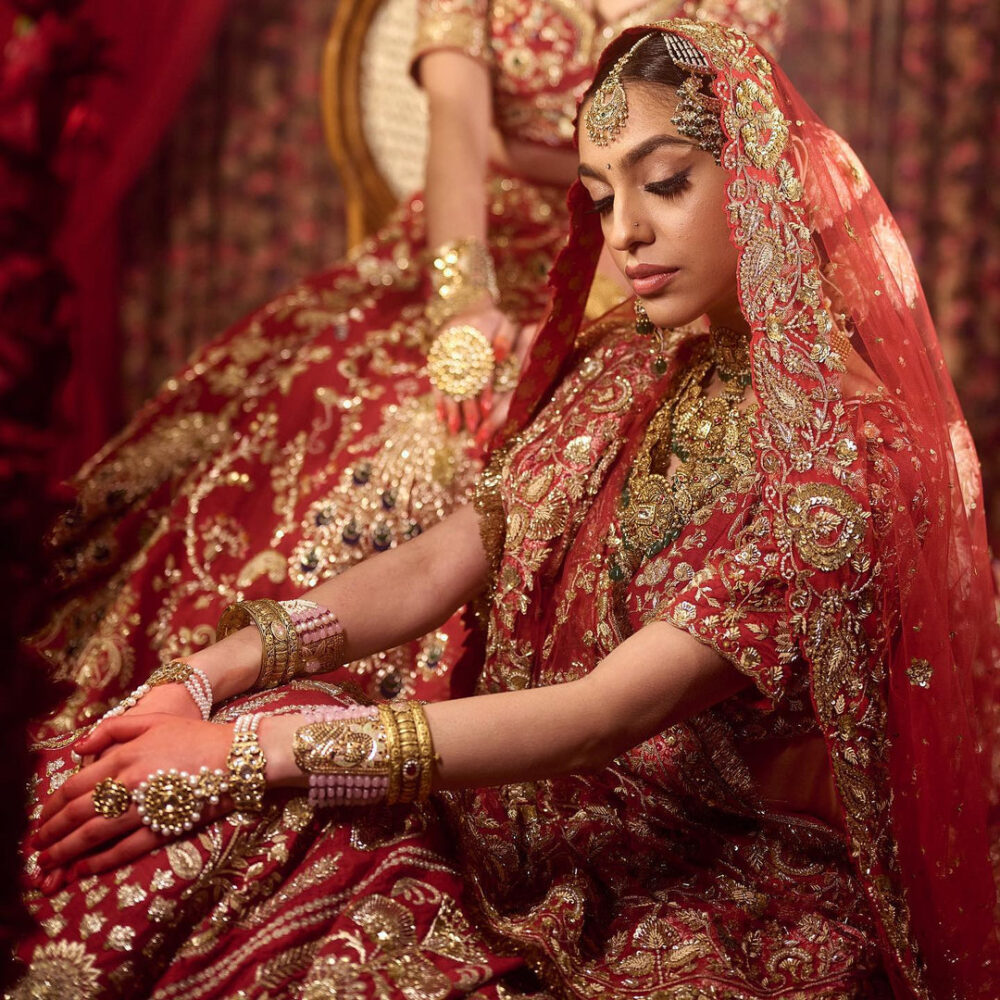 Embellished Red Lehenga with Choli Dress for Bride - Image 5