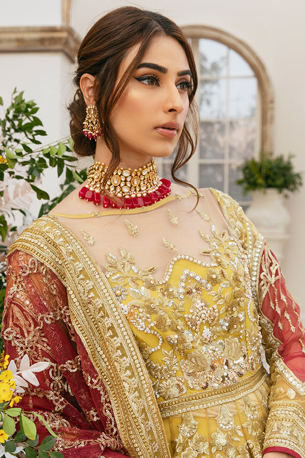 Pakistani Bridal Yellow Lehenga Frock Dress #BS848