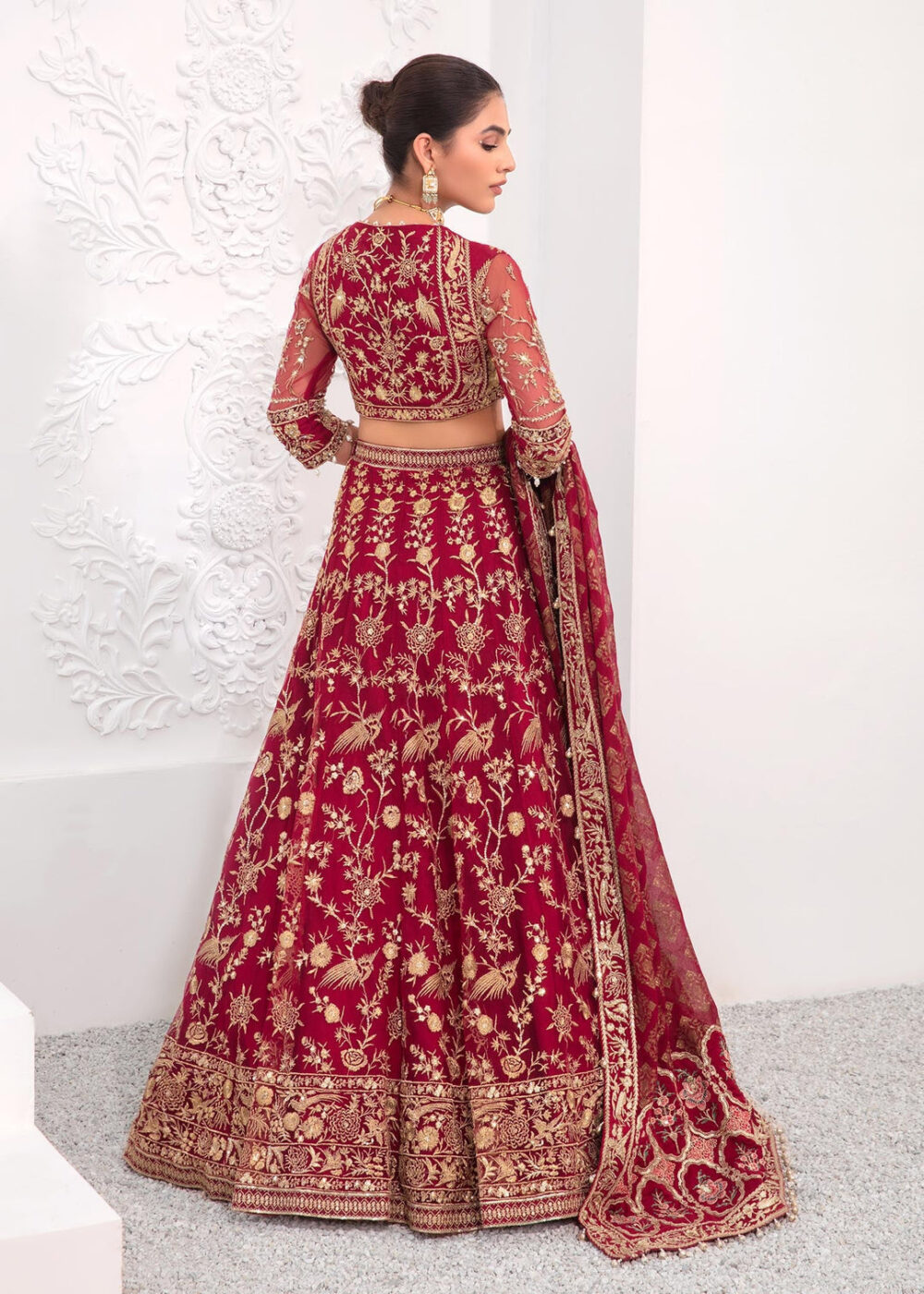 Deep Red Lehenga Choli Dupatta Indian Bridal Dress - Image 2