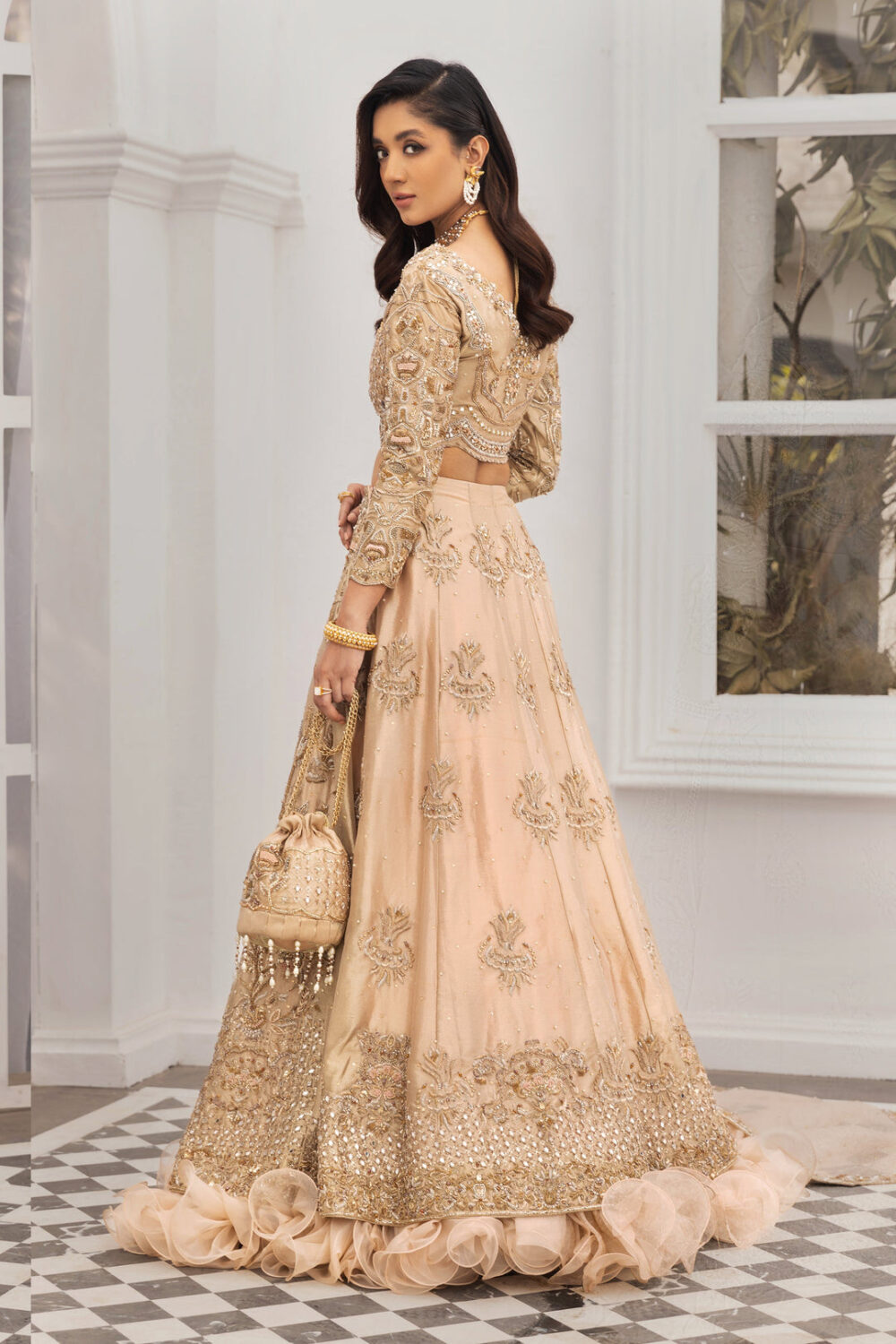 Designer Indian Bridal Wear Gold Bridal Lehenga Choli - Image 2