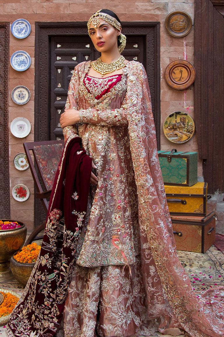 Designer Bridal Wear Pink Lehenga Gown Dress