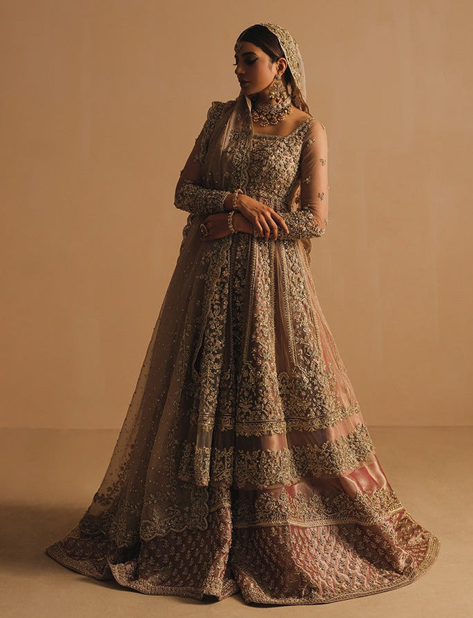 Dusty Pink Bridal Pishwas Lehenga for Indian Bridal Wear