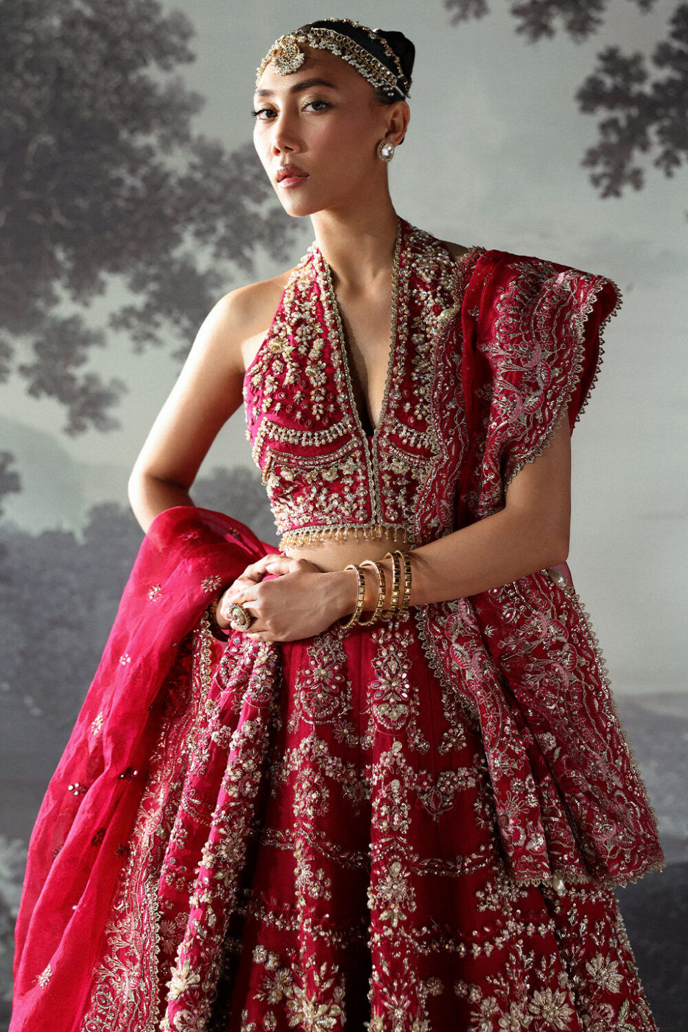 Bridal Dress in Fuchsia Pink Choli and Lehenga Style - Image 2
