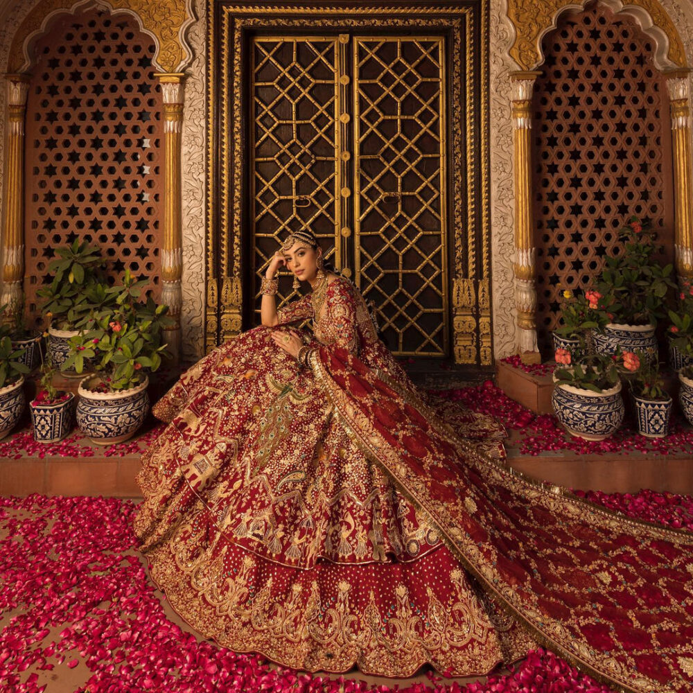 Bridal Wedding Dress in Red Lehenga and Frock Style - Image 6