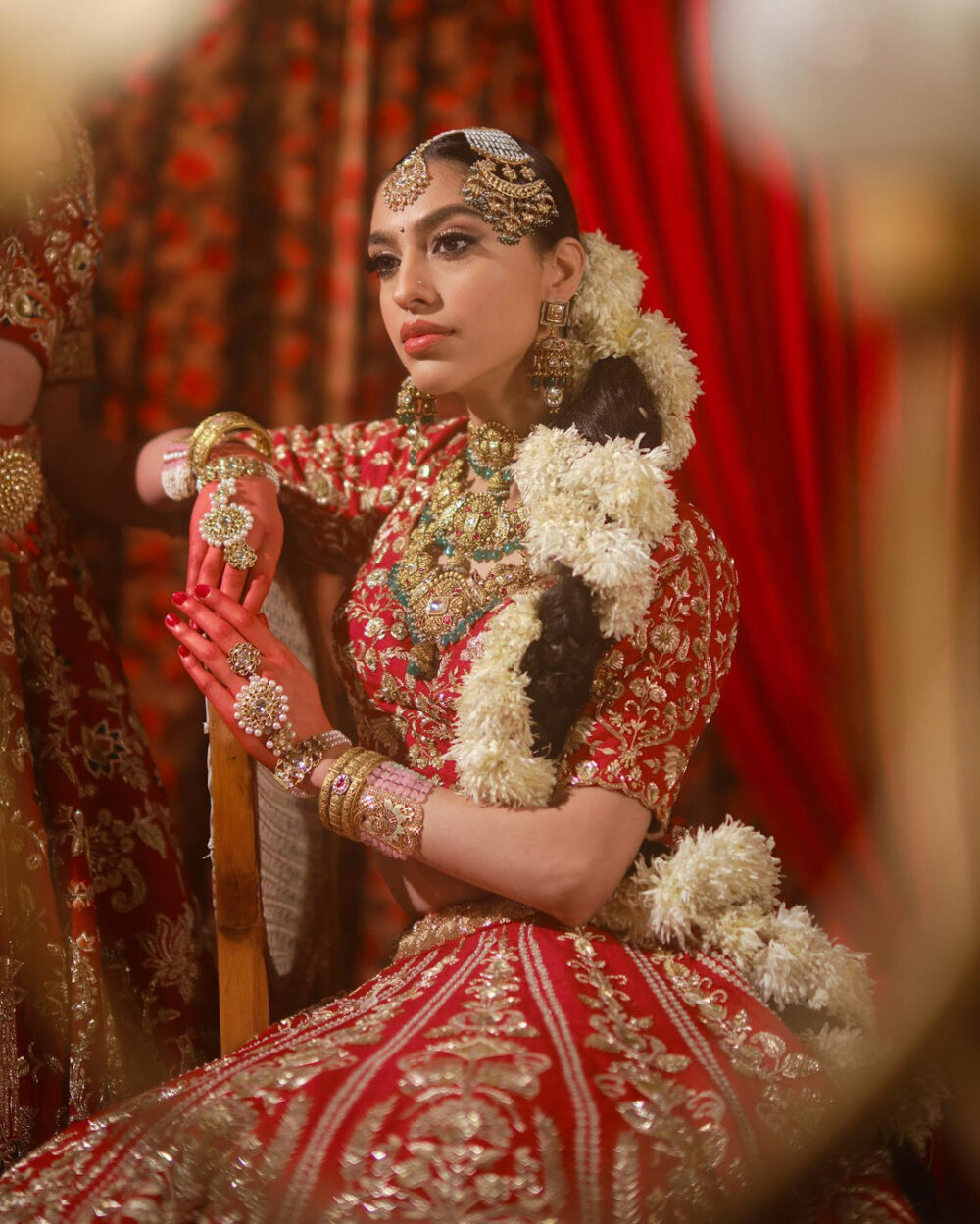 Embellished Red Lehenga with Choli Dress for Bride - Image 4