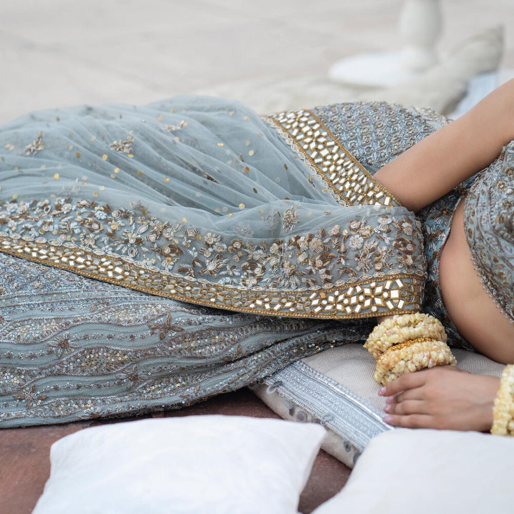 Elegant Pakistani Blue Lehenga Choli and Dupatta Dress - Image 3