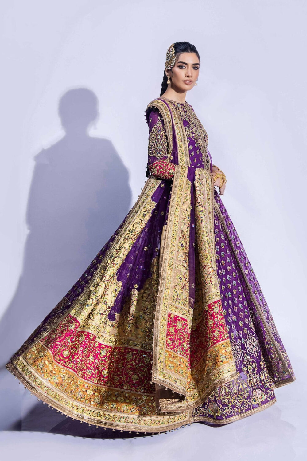 Pakistani Mehndi Dress in Jacket and Sharara Style - Image 3