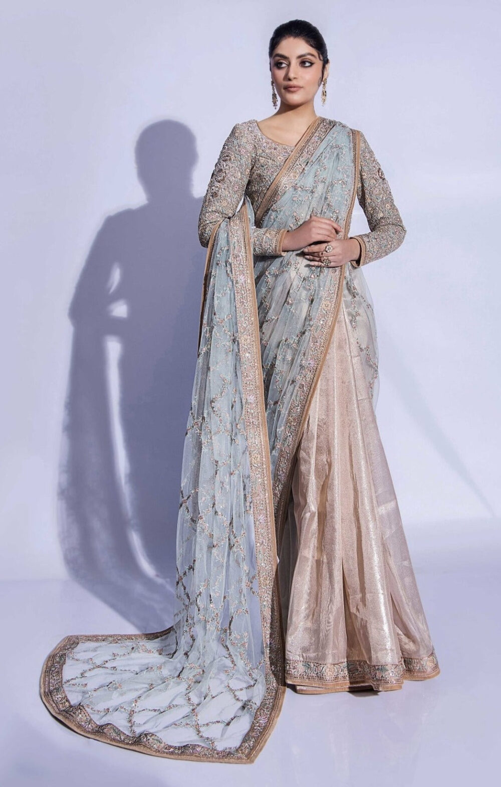 Royal Bridal Wedding Dress in Embroidered Saree Style
