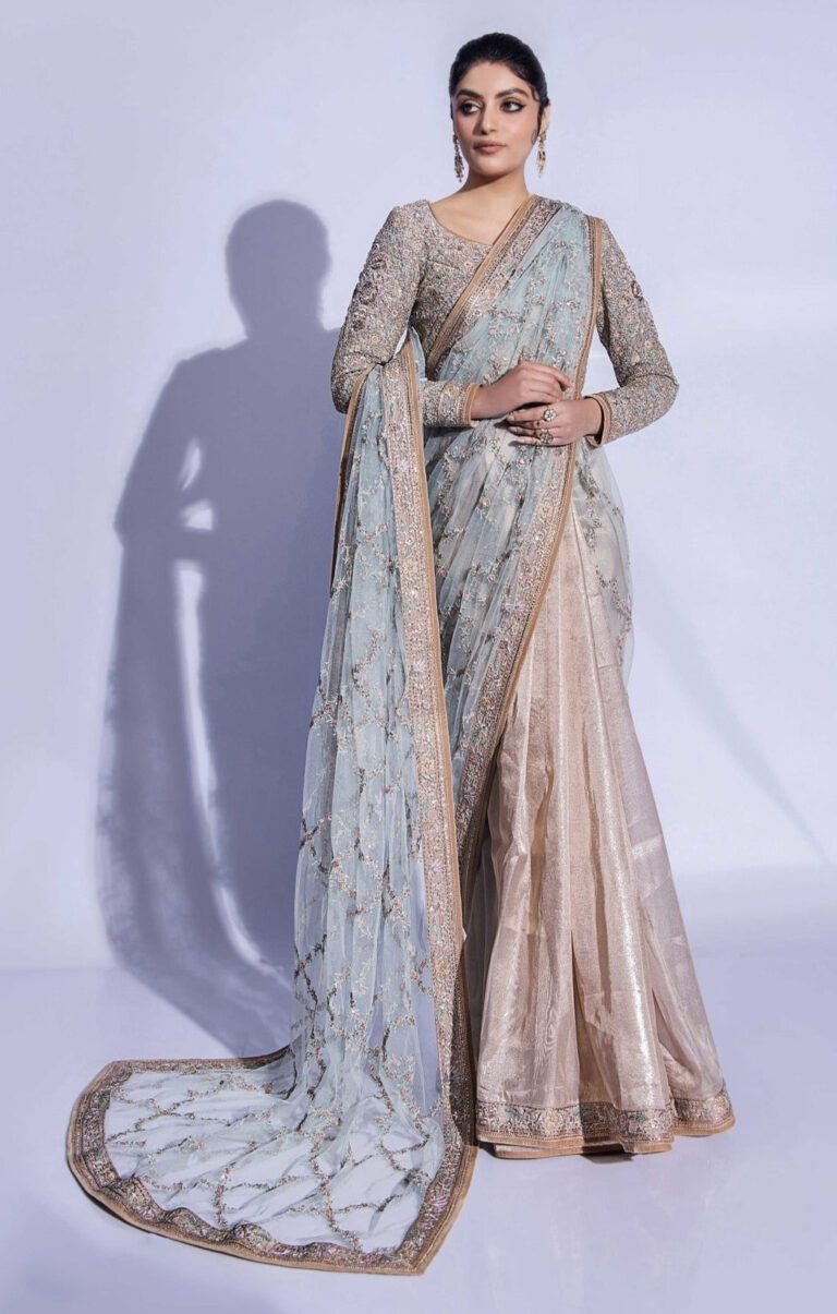 Royal Bridal Wedding Dress in Embroidered Saree Style