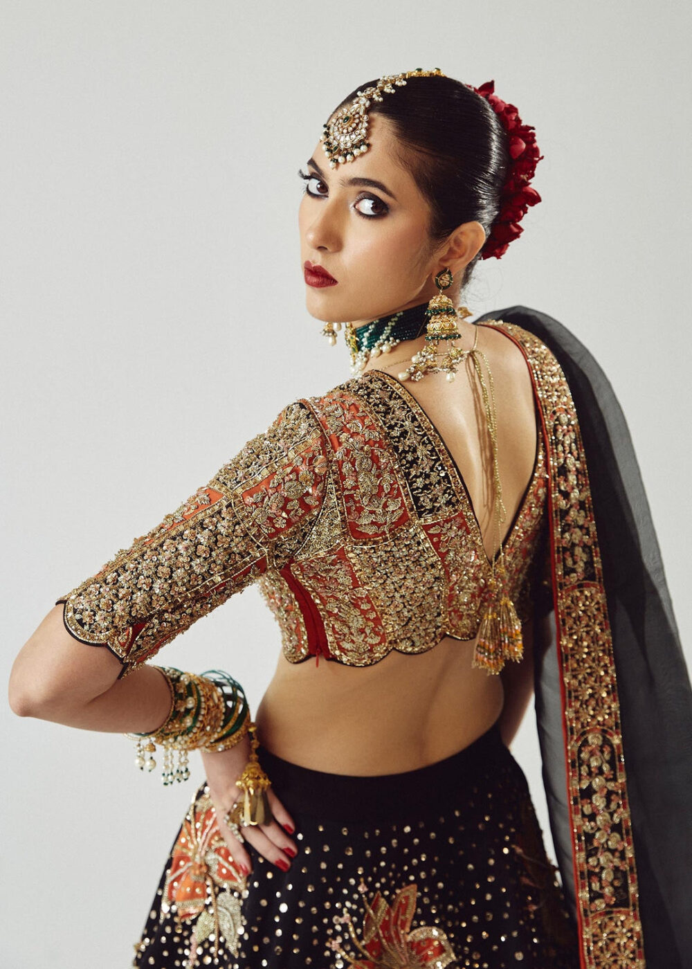 Embellished Black Lehenga with Choli and Dupatta Dress - Image 3