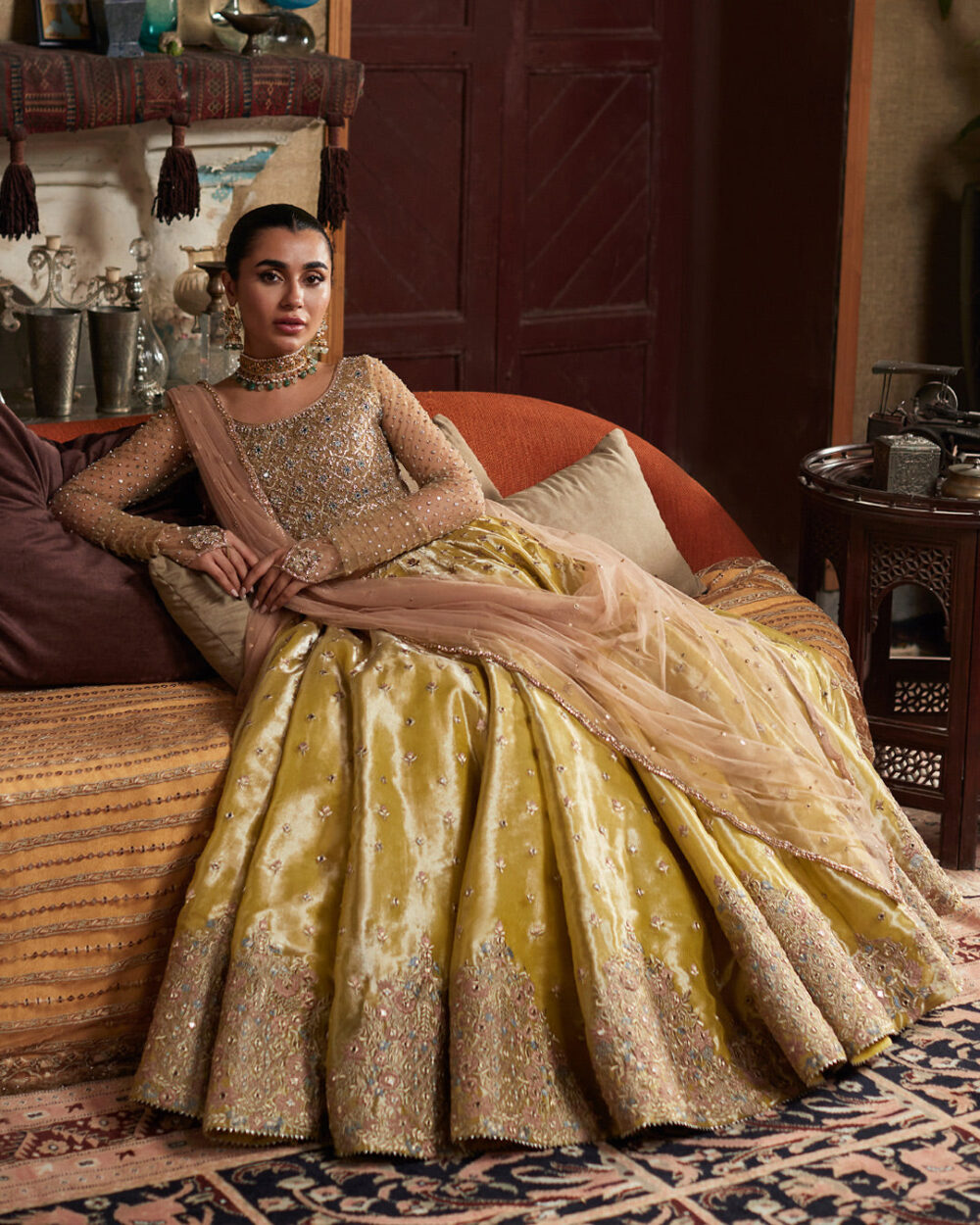 Lehenga Choli and Dupatta Mehndi Dress for Wedding - Image 4