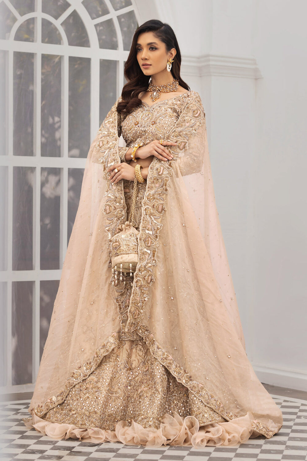 Designer Indian Bridal Wear Gold Bridal Lehenga Choli - Image 3
