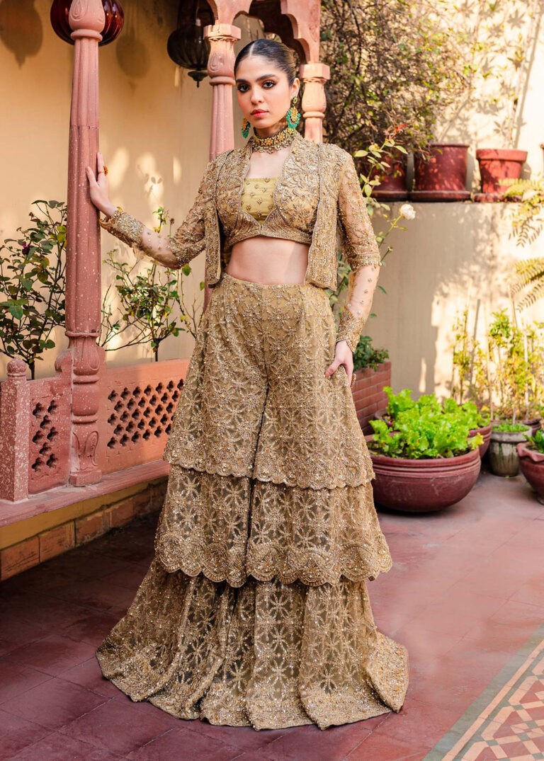 Golden Jacket Lehenga Choli for Indian Bridal Wear