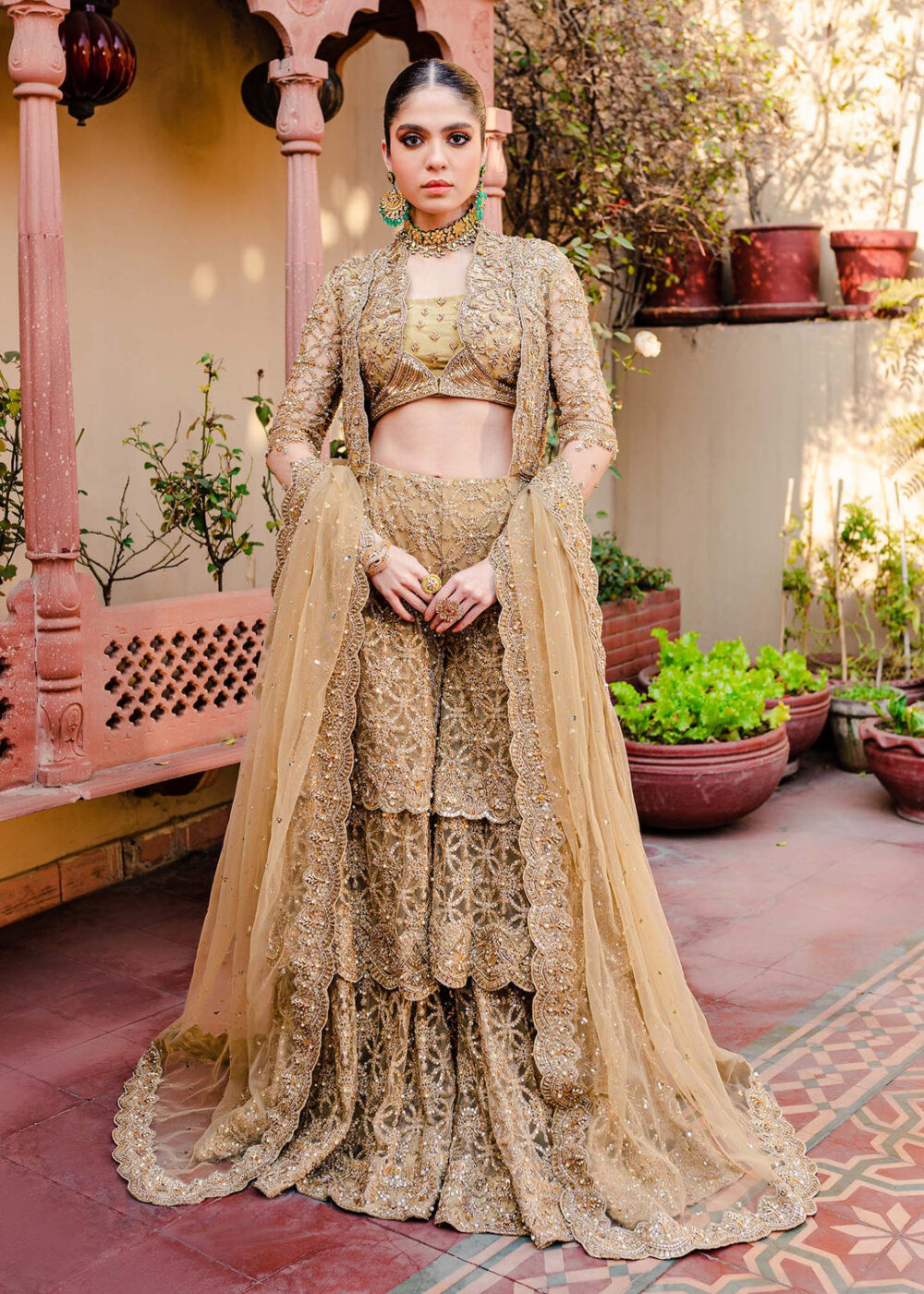 Golden Jacket Lehenga Choli for Indian Bridal Wear - Image 2