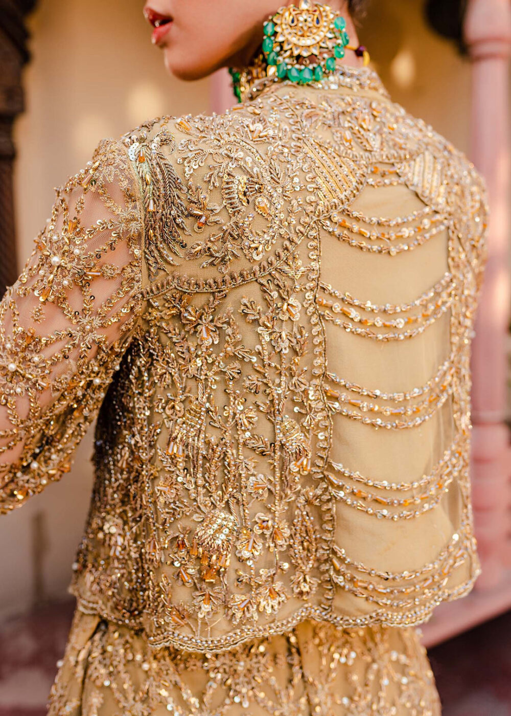 Golden Jacket Lehenga Choli for Indian Bridal Wear - Image 3