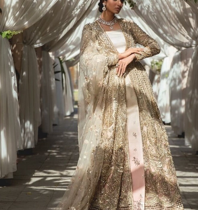 Golden Lehenga Choli Style Gown for Indian Bridal Wear