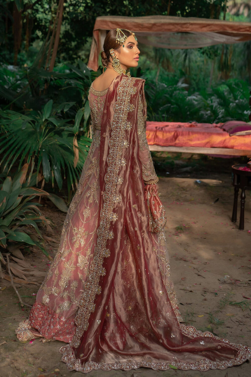 Heavy Peach Front Open Lehenga Frock Indian Bridal Wear - Image 2