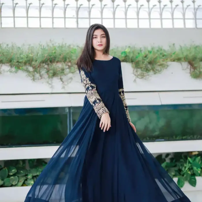NAVY BLUE HAND EMBROIDERED ANARKALI SET