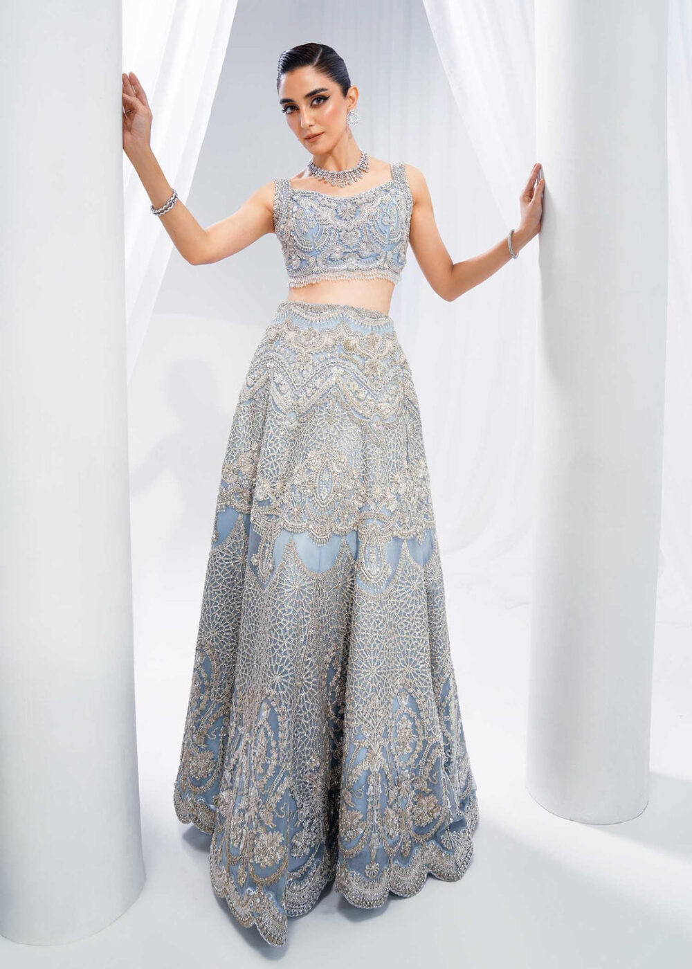 Indian Bridal Dress in Wedding Blue Choli Lehenga Style - Image 5