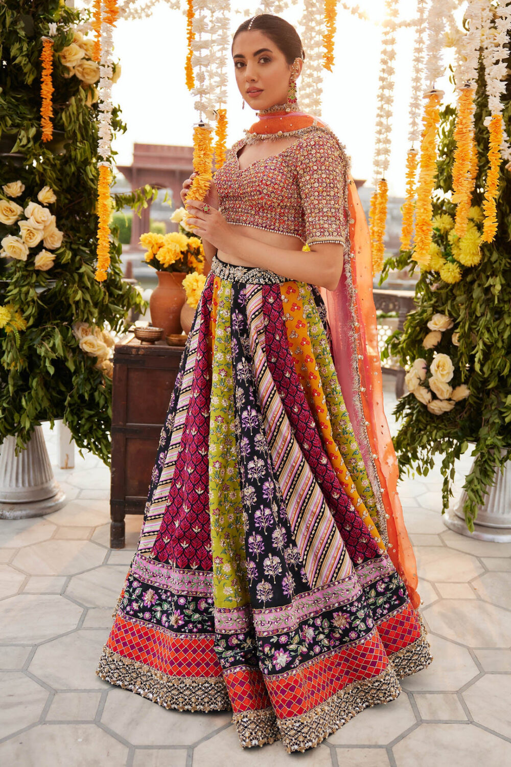 Indian Bridal Dress in Multicolored Lehenga Choli Dress - Image 2