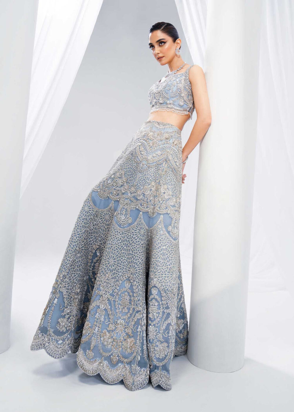 Indian Bridal Dress in Wedding Blue Choli Lehenga Style - Image 6