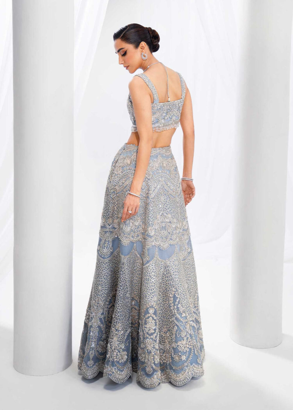 Indian Bridal Dress in Wedding Blue Choli Lehenga Style - Image 3