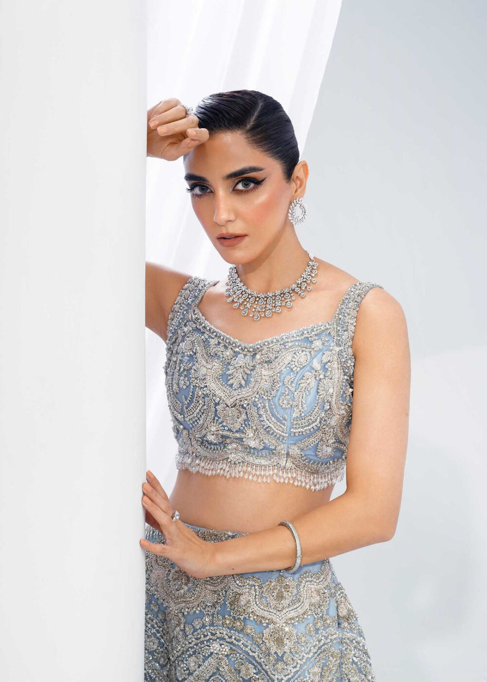 Indian Bridal Dress in Wedding Blue Choli Lehenga Style - Image 4