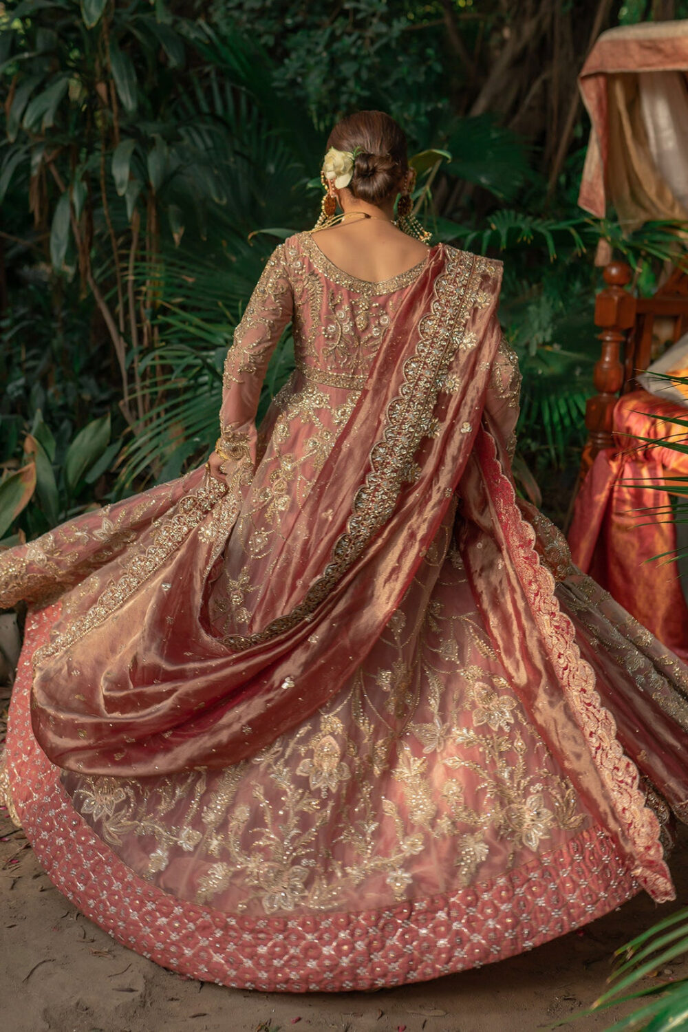 Heavy Peach Front Open Lehenga Frock Indian Bridal Wear - Image 3