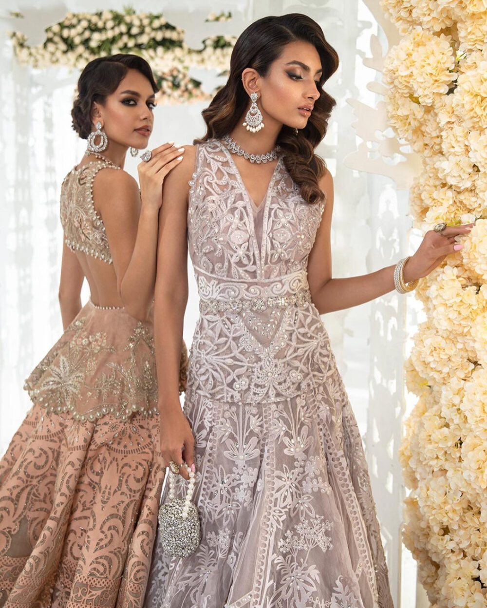 Embellished Indian Bridal Wear Peach Mermaid Lehenga - Image 2