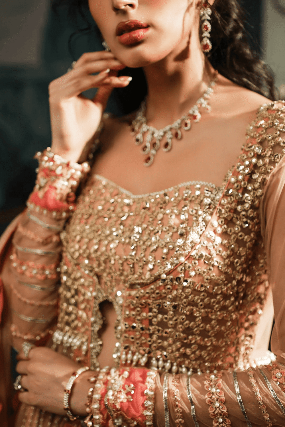 Bridal Wedding Dress in Open Gown and Lehenga Style - Image 3