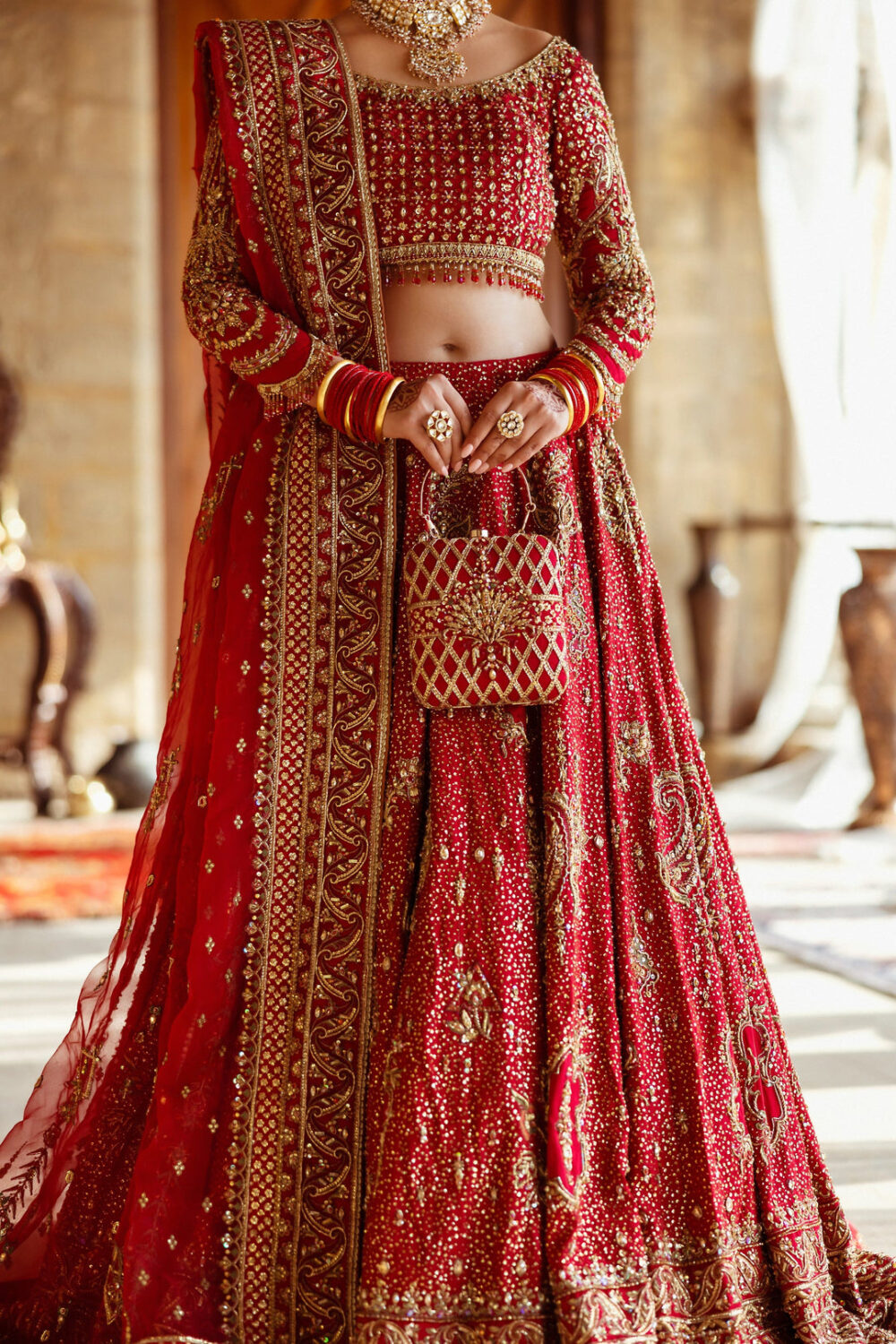 Crimson Red Lehenga Choli Dupatta Bridal Wedding Dress - Image 5