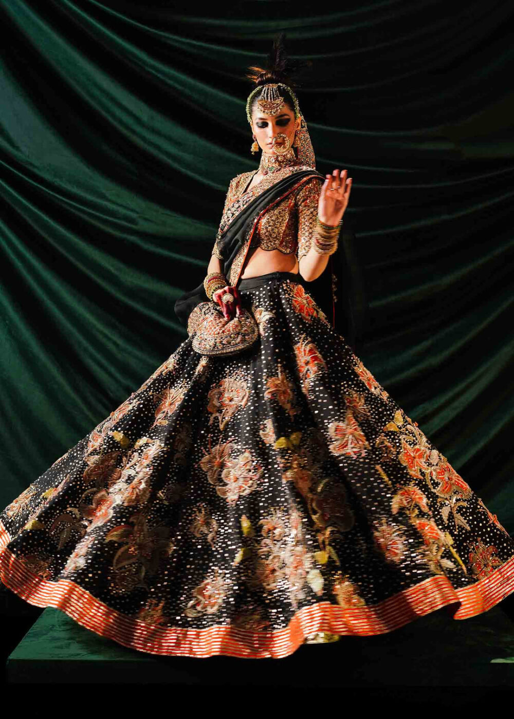 Embellished Black Lehenga with Choli and Dupatta Dress - Image 5