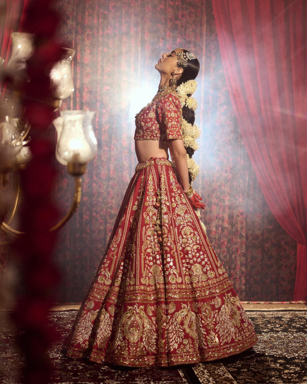 Embellished Red Lehenga with Choli Dress for Bride - Image 3