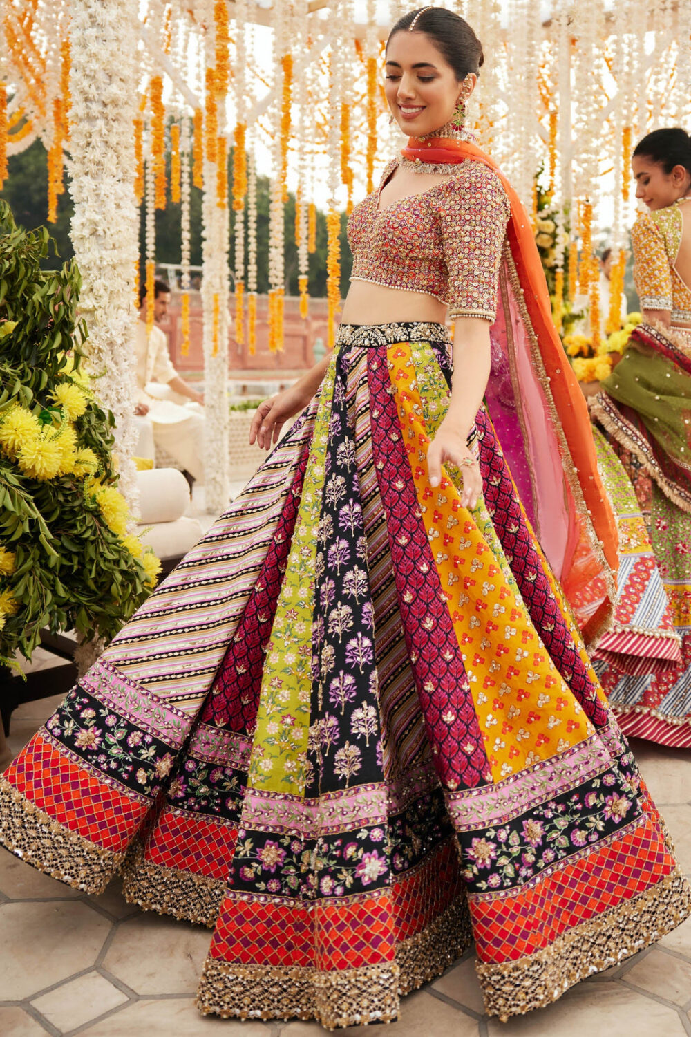 Indian Bridal Dress in Multicolored Lehenga Choli Dress - Image 4